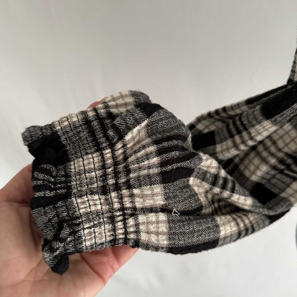 1. State Black & lvory Plaid Smocked Waist Blouse Cropped Button Front - Picture 7 of 14